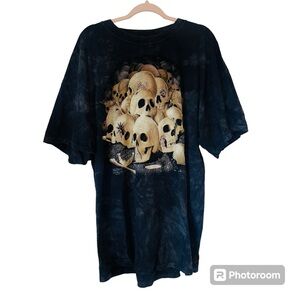 Skulbone Vintage Tie Dye Skull Black Graphic Tee Shirt Size XXL
